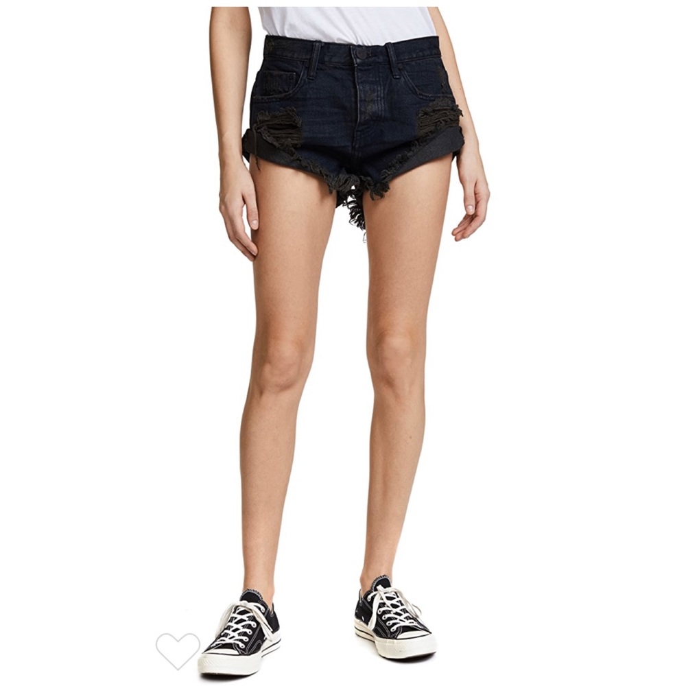 ONE Teaspoon Bandits Fox Black Denim Cut Off Short